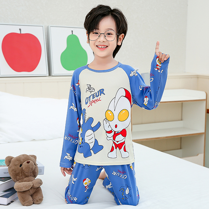 Bộ Đồ Ngủ Trẻ Em Tay Dài Cổ Tròn In Hình Hoạt Hình Dễ Thương