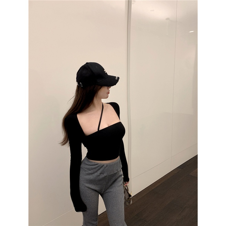 ZHELIHANGFEI Áo croptop dây phối áo ngoài tay dài gợi cảm thời trang cho nữ có 3 màu tùy chọn
