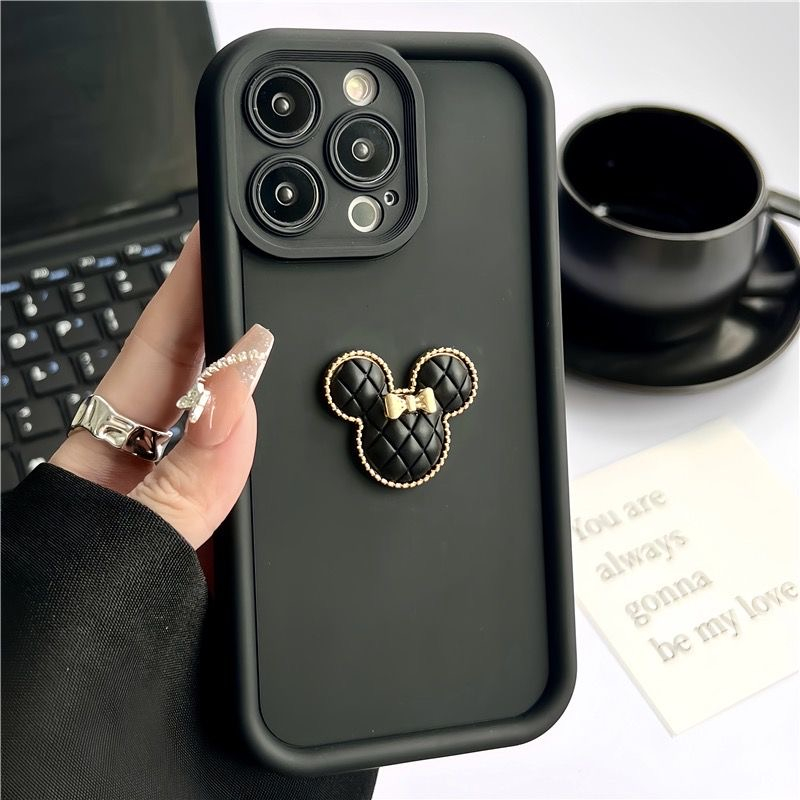 Đầu mickey kim loại 3D Đen nâu trắng đỏ Da cảm thấy mềm tpu Vỏ điện thoại cho iphone 15 14 promax XSMAX XR X XS 11 12 13promax ins Vỏ điện thoại mềm đẹp