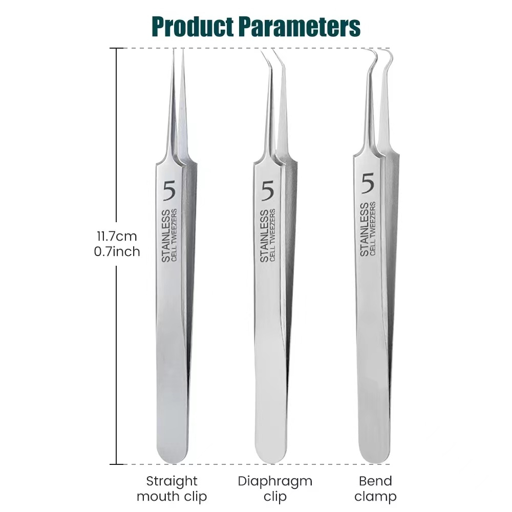 Bộ 3 Nhíp Nặn Mụn Đầu Đen Bằng Inox Chuyên Dùng