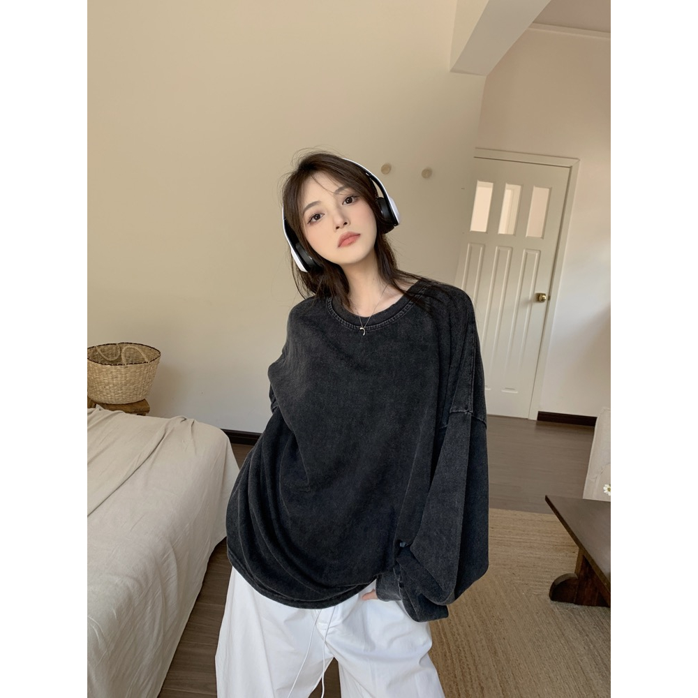 American Retro Round Neck Sweater Women's Lazy Loose Versatile Loose Mid length Top