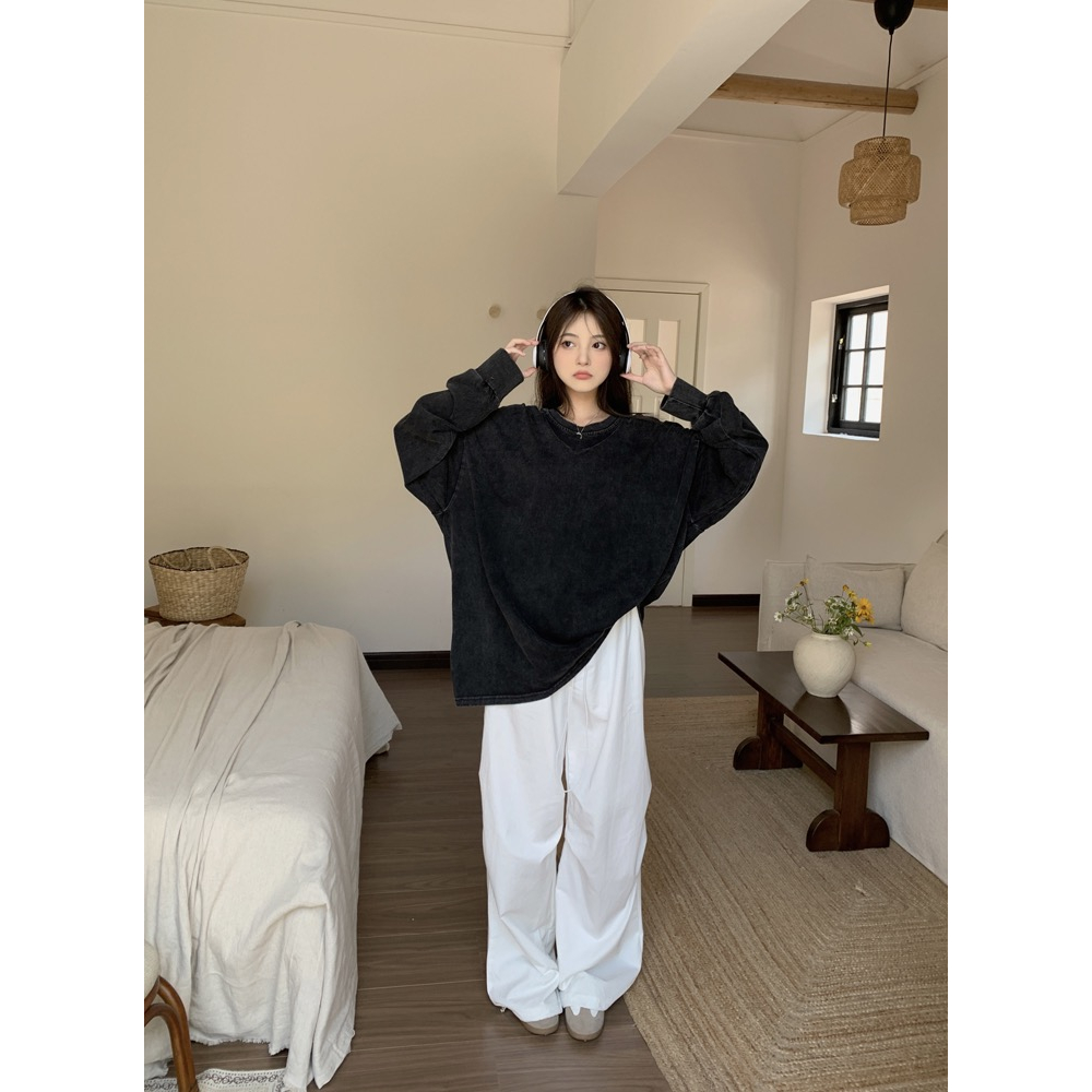 American Retro Round Neck Sweater Women's Lazy Loose Versatile Loose Mid length Top