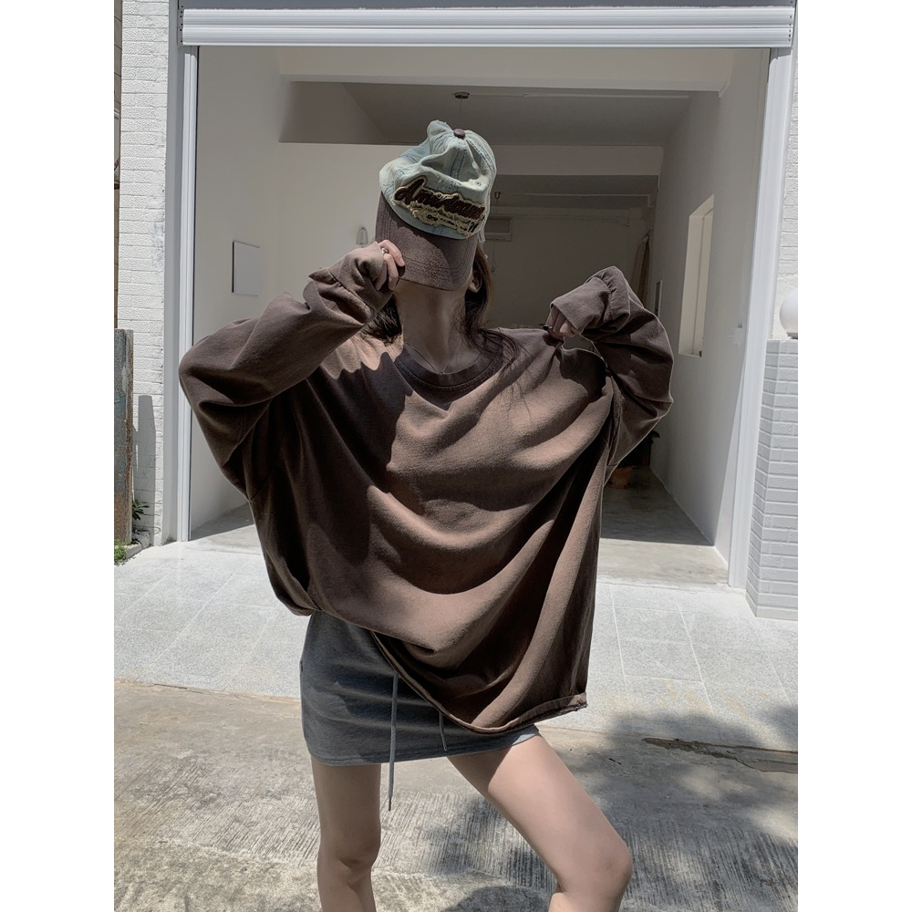 American Retro Round Neck Sweater Women's Lazy Loose Versatile Loose Mid length Top