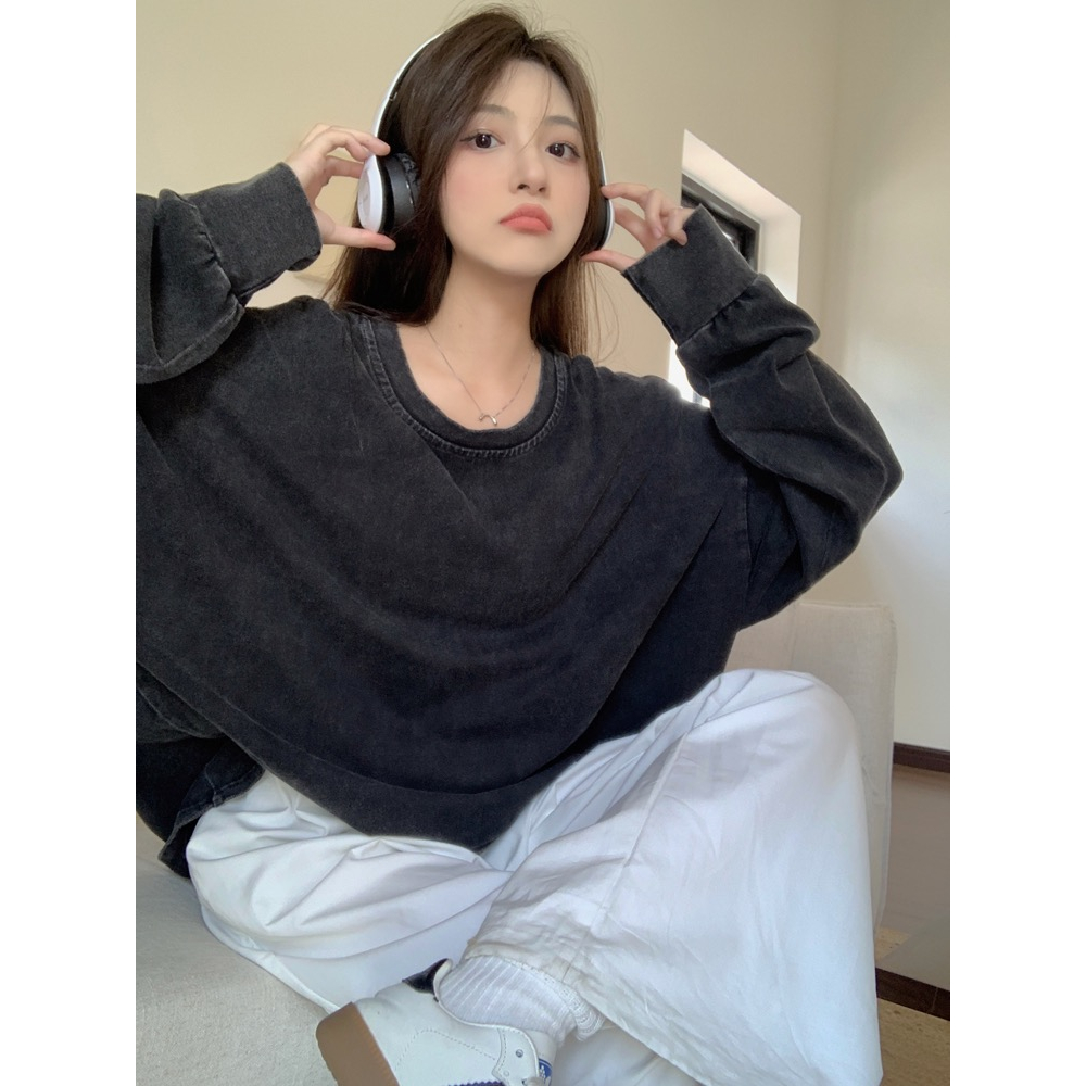 American Retro Round Neck Sweater Women's Lazy Loose Versatile Loose Mid length Top