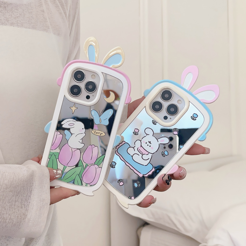 Phù Hợp Ốp Điện Thoại silicone Mềm Mặt Gương in Hình Hoa tulip 2 Trong 1 Cho iphone 15 pro max 14 pro 13 pro max 12 pro 11