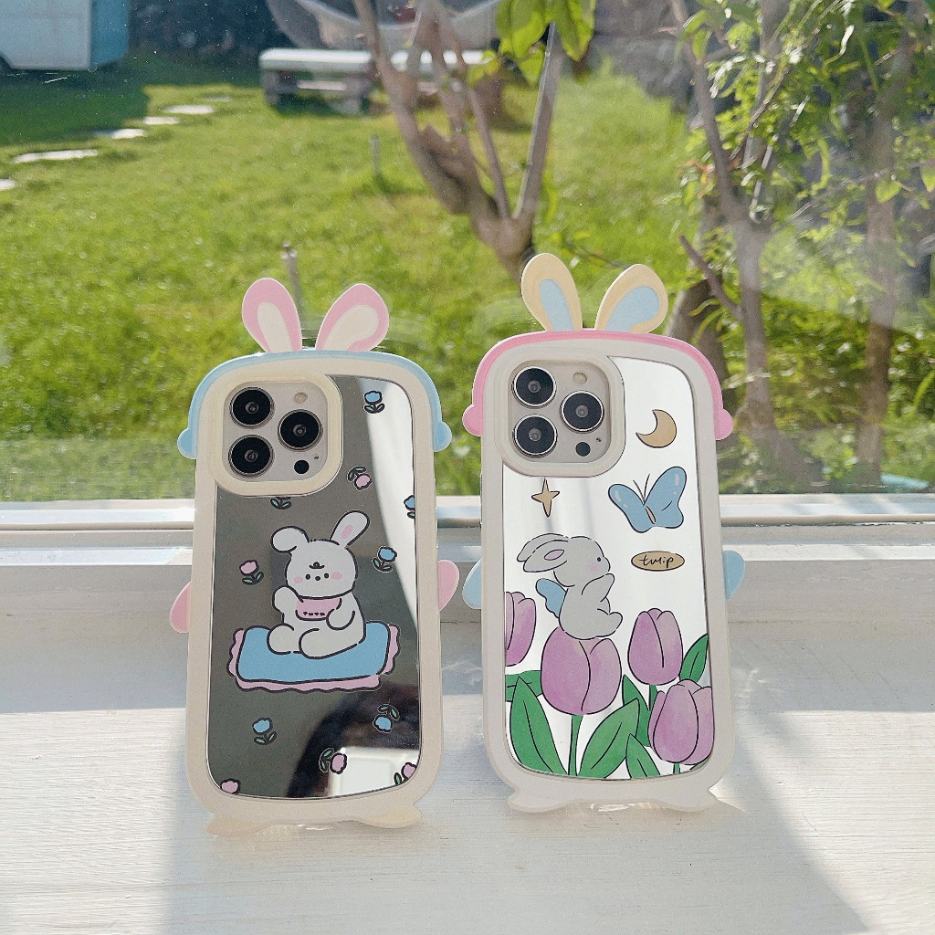 Phù Hợp Ốp Điện Thoại silicone Mềm Mặt Gương in Hình Hoa tulip 2 Trong 1 Cho iphone 15 pro max 14 pro 13 pro max 12 pro 11