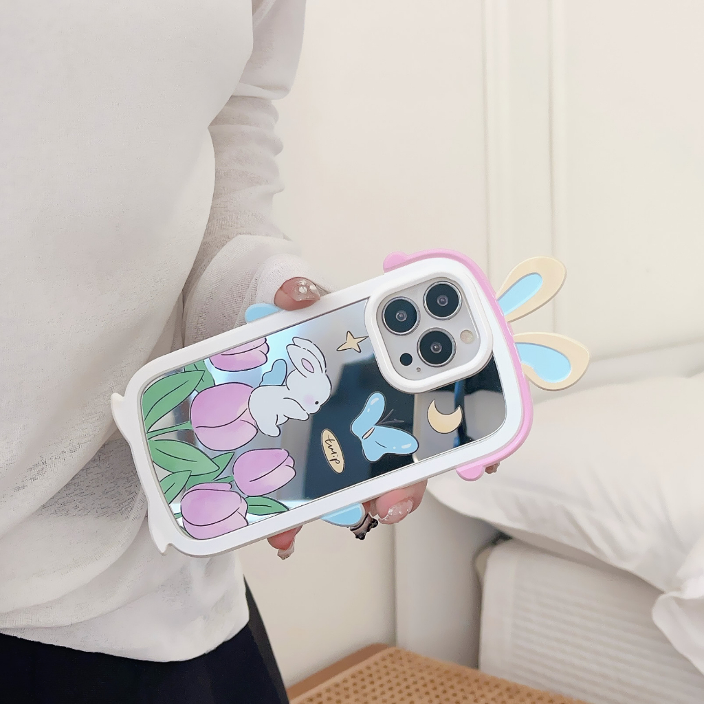 Phù Hợp Ốp Điện Thoại silicone Mềm Mặt Gương in Hình Hoa tulip 2 Trong 1 Cho iphone 15 pro max 14 pro 13 pro max 12 pro 11
