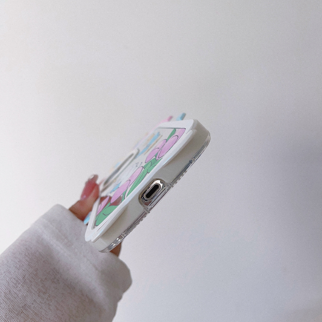 Phù Hợp Ốp Điện Thoại silicone Mềm Mặt Gương in Hình Hoa tulip 2 Trong 1 Cho iphone 15 pro max 14 pro 13 pro max 12 pro 11