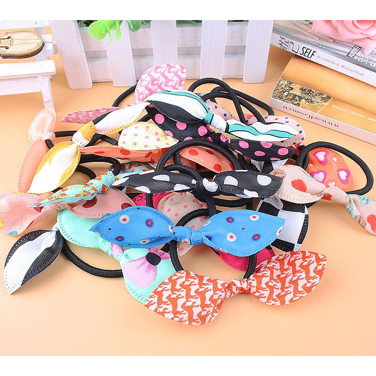 Dây Buộc Tóc Cao Su Co Giãn Hình Tai Thỏ Phong Cách Hàn Quốc Cho Nữ