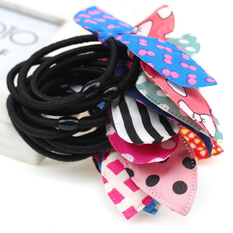 Dây Buộc Tóc Cao Su Co Giãn Hình Tai Thỏ Phong Cách Hàn Quốc Cho Nữ