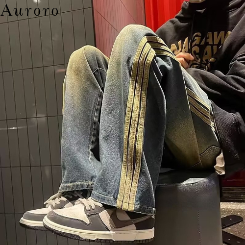 Quần jean ống đứng from rộng Sọc quần jean baggy nam thời trang unisex  quần jean đen nam street style quần jean ống rộng