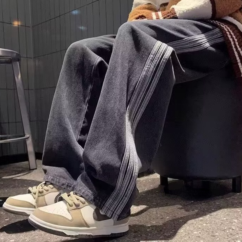 Quần jean ống đứng from rộng Sọc quần jean baggy nam thời trang unisex  quần jean đen nam street style quần jean ống rộng