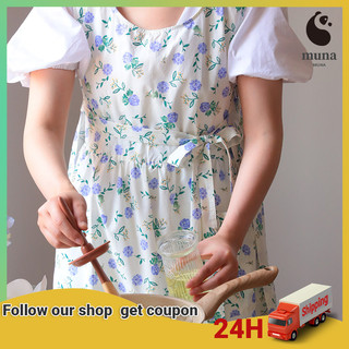 Tạp dề cotton hai mặt in hoa phong cách hàn quốc