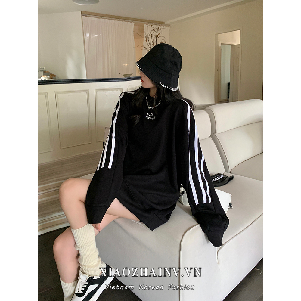 Xiaozhinv Áo Hoodie Tay Dài Kẻ Sọc Thêu Hình Phong Cách Hàn Quốc Cho Cặp Đôi