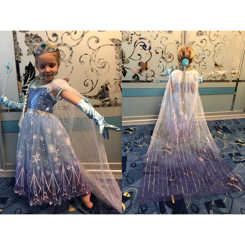 Đầm Hóa Trang Công Chúa elsa Phối Áo Choàng Đính Kim Sa Lấp Lánh Cho Bé Gái 3-10 Tuổi