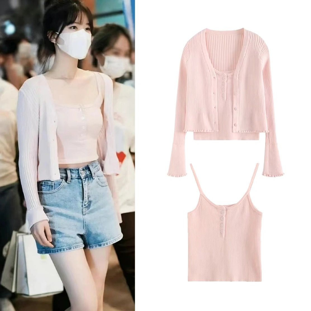 Áo Cardigan Dệt Kim Hai Dây Phong Cách Hàn Quốc Ngọt Ngào Cho Nữ