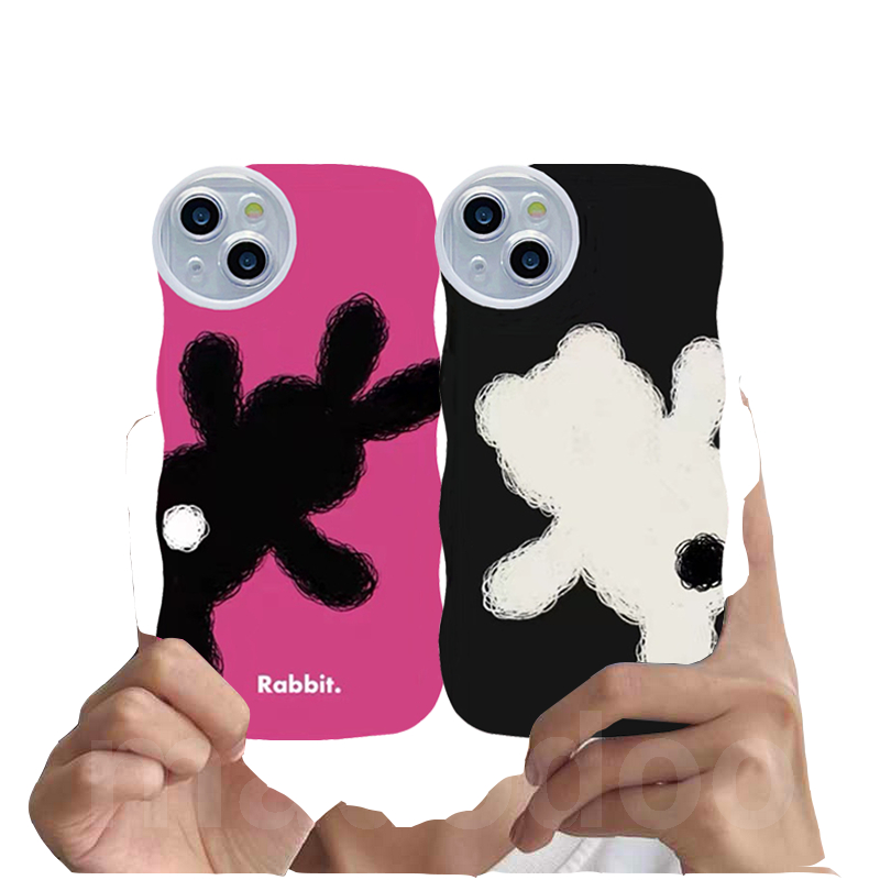 Couple Casing Redmi 9T Note 7 6 5 Pro 4 4X Plus S2 Mi 13T Cute Wavy edge Bear Rabbit graffiti Wave Edge Cartoon Airbag Shockproof Soft Phone Case BFF Clear Lens Back Cover BW 90