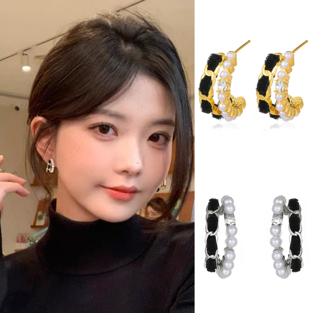 Khuyên Tai Kim Loại Đính Ngọc Trai Màu Vàng Thời Trang Hàn Quốc