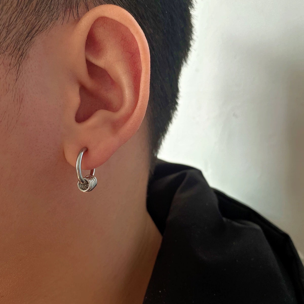 Khuyên tai MAYEBE LAVEND Bông tai Tròn Bằng Thép Titan Phong Cách Hip Hop Unisex Khuyên Tai Không Cần Bấm lỗ