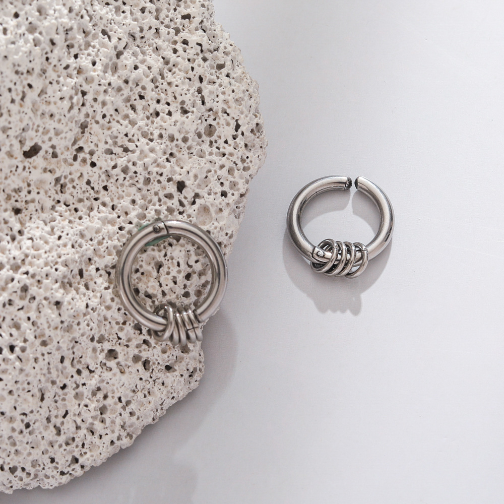 Khuyên tai MAYEBE LAVEND Bông tai Tròn Bằng Thép Titan Phong Cách Hip Hop Unisex Khuyên Tai Không Cần Bấm lỗ