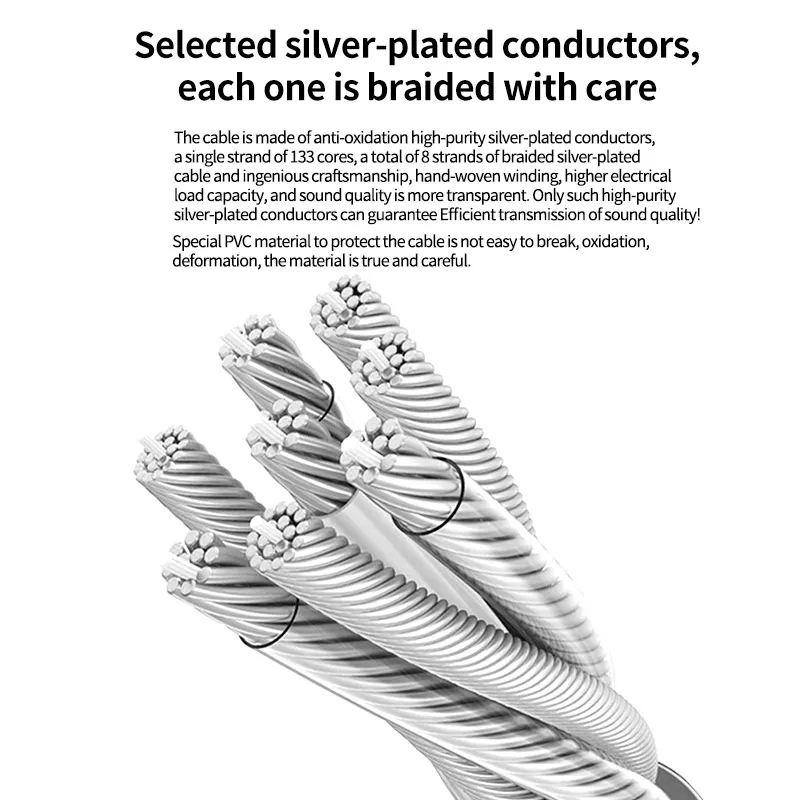 Dây Cáp Tai Nghe kz 8 Lõi Mạ Bạc Dày Dặn Dành Cho kz zs10 pro Zrx zsx zsn pro dq6 eda Dc