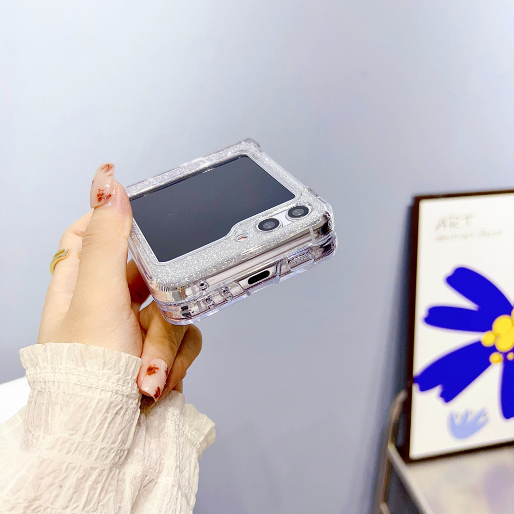 Ốp Bao Da Điện Thoại Nắp Lật Kèm Ngăn Đựng Thẻ Đính Kim Tuyến 3 Trong 1 Cho samsung galaxy z flip 5 3 4 flip4 flip3 flip5