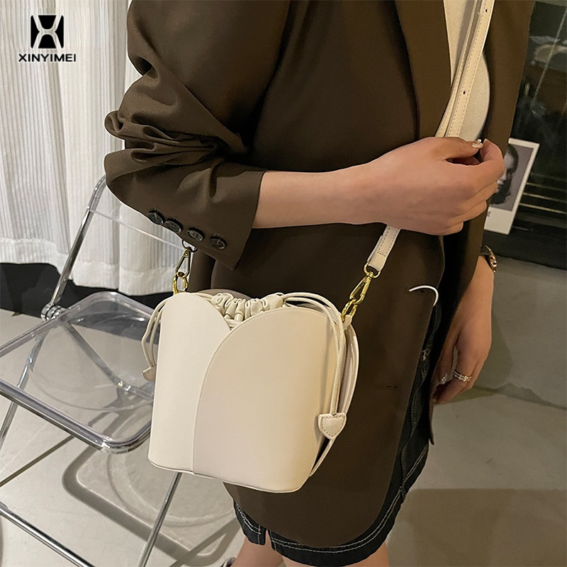 XINYIMEI Túi Đeo Chéo Dây Rút Hình Tròn Mềm Mại Thời Trang Cho Nữ