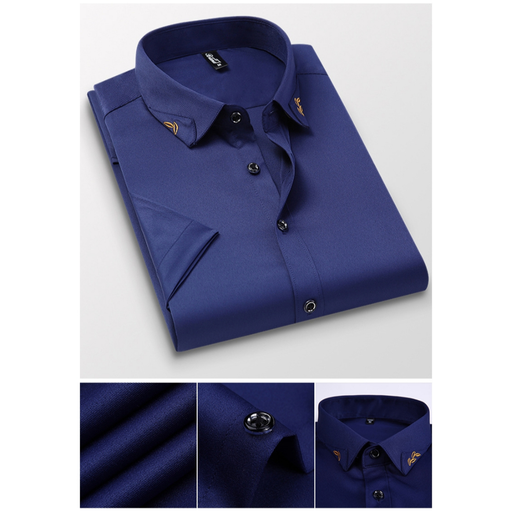 Áo Sơ Mi Ngắn Tay Dáng Ôm Cài Nút Thanh Lịch Thông Minh Cho Nam