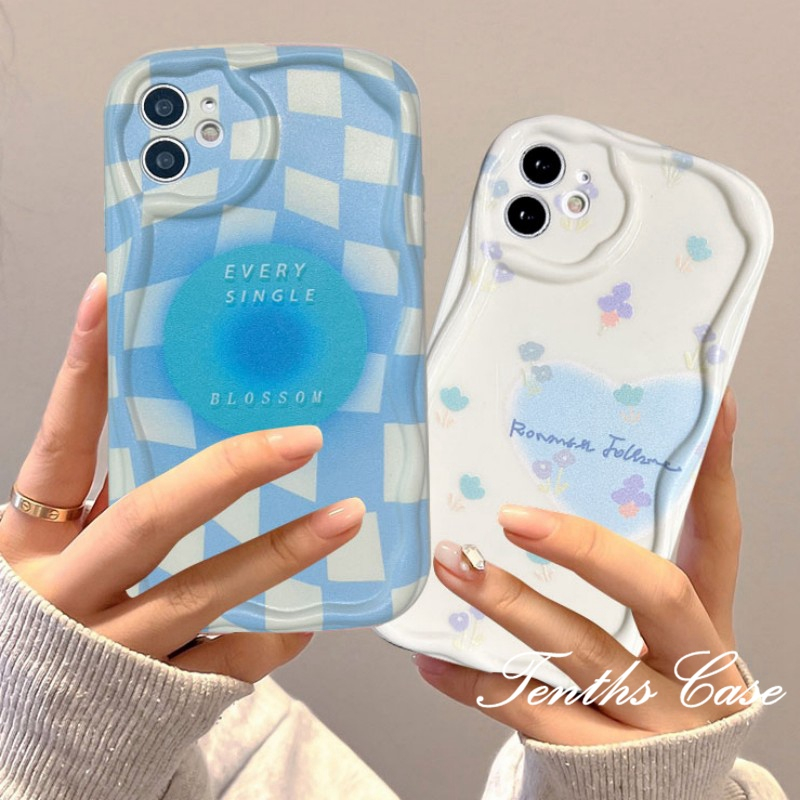Dành Cho Samsung A25 A15 A14 A34 A54 A03 A03s A04 A04e A04s A23 A13 A33 A22 A52 A52s A12 A32 A51 A50 A50s A30s 3D Viền Sóng Cong Màu Xanh Checkerboard Vỏ Mềm