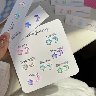 Bông Tai Mạ Bạc 1k Hình Ngôi Sao / Mặt Trăng Nhỏ Trong Suốt Siêu Lấp Lánh Dễ Phối Đồ Thời Trang Cho Nữ