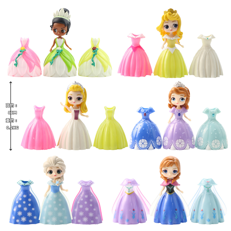 Set 18 Mô Hình Công Chúa disney 8cm Trang Phục Bạch Tuyết anna elsa ariel bella mulan cinderella alice aurora jasmine Bằng pvc