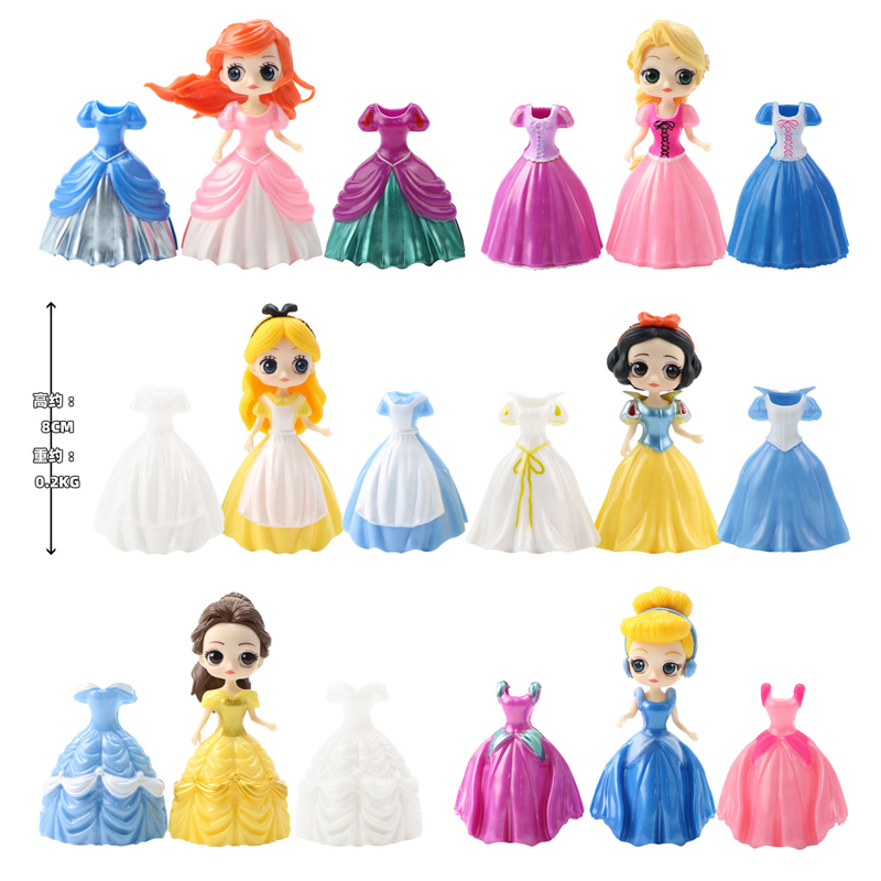 Set 18 Mô Hình Công Chúa disney 8cm Trang Phục Bạch Tuyết anna elsa ariel bella mulan cinderella alice aurora jasmine Bằng pvc