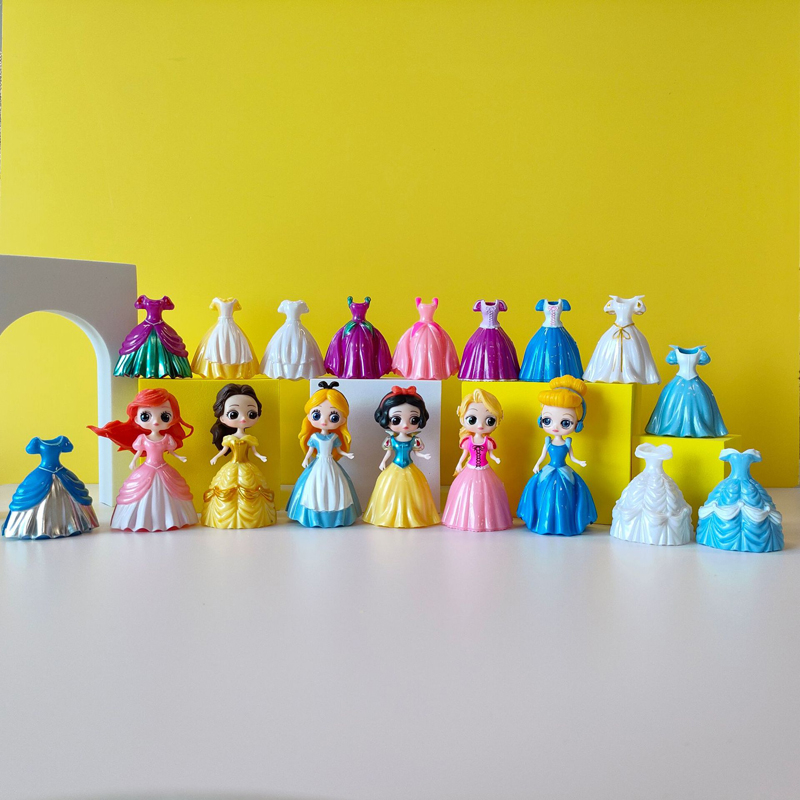 Set 18 Mô Hình Công Chúa disney 8cm Trang Phục Bạch Tuyết anna elsa ariel bella mulan cinderella alice aurora jasmine Bằng pvc