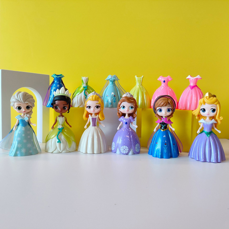 Set 18 Mô Hình Công Chúa disney 8cm Trang Phục Bạch Tuyết anna elsa ariel bella mulan cinderella alice aurora jasmine Bằng pvc