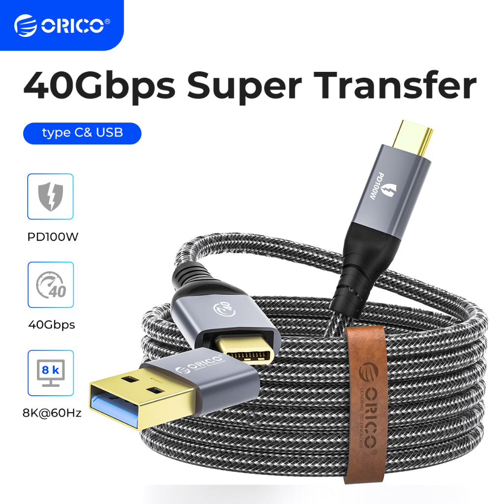 Dây Cáp Sạc Nhanh ORICO USB C Sang USB C 100W 40Gbps 2 Trong 1 Cho Laptop / Máy Tính Bảng Samsung