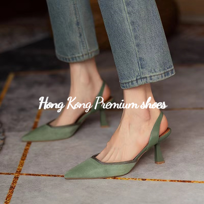 Hong Kong Premium shoes❥(^_-)Xăng đan Cao Gót Hở Lưng Phong Cách Pháp Thanh Lịch Cho Nữ