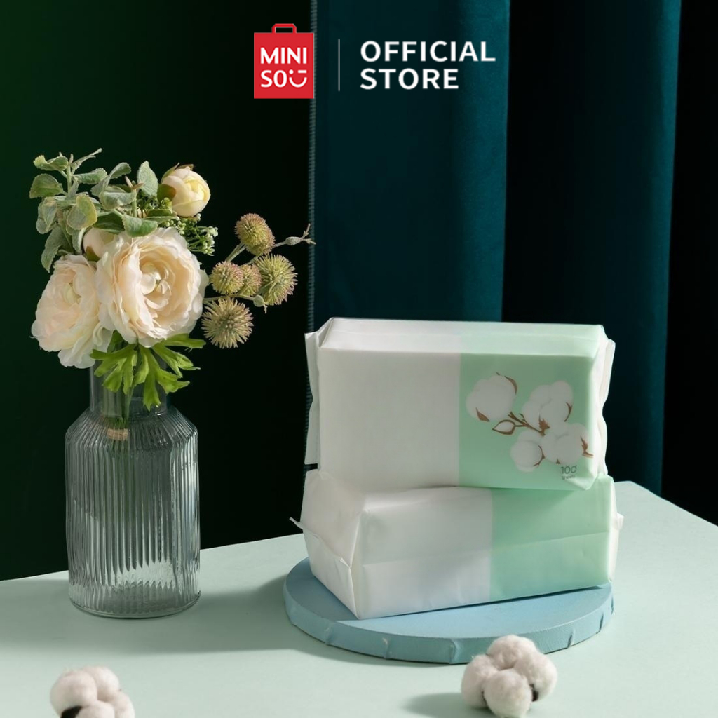 Miniso Set 100 Khăn Giấy cotton Mềm Mại Họa Tiết Ngọc Trai Dùng Một Lần