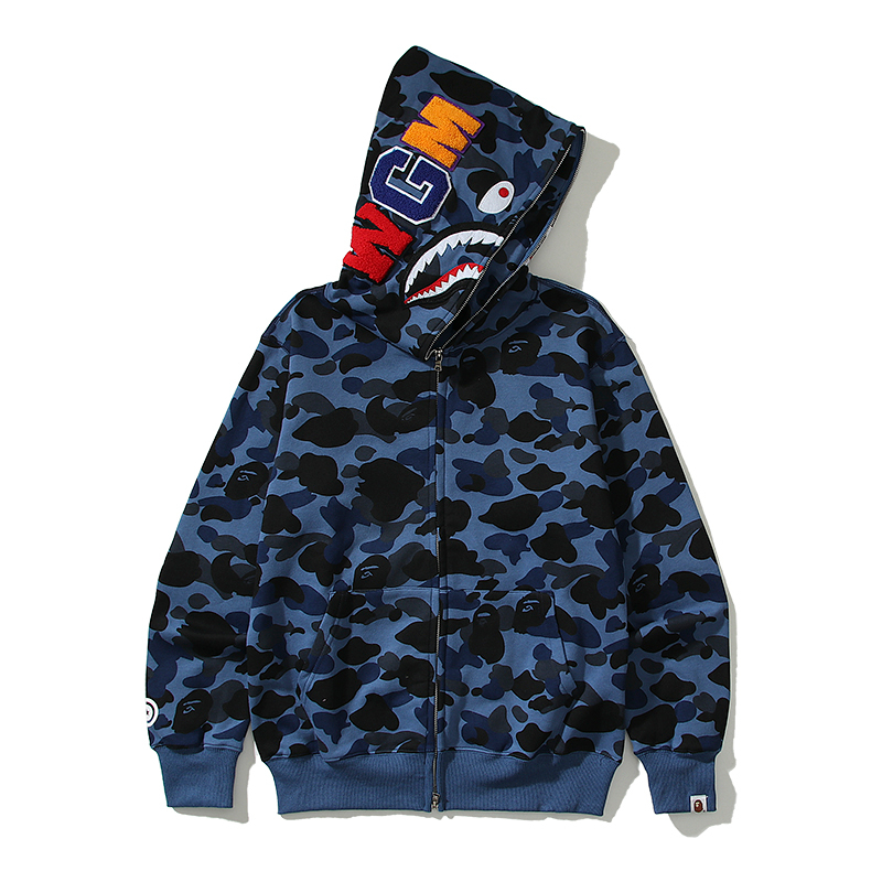 Bape Áo Khoác hoodie Vải cotton In Họa Tiết Phối Khóa Kéo Cá Tính