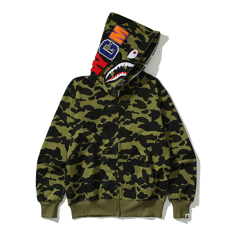 Bape Áo Khoác hoodie Vải cotton In Họa Tiết Phối Khóa Kéo Cá Tính
