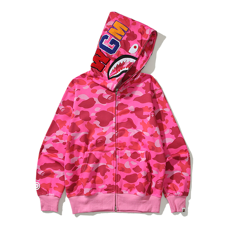 Bape Áo Khoác hoodie Vải cotton In Họa Tiết Phối Khóa Kéo Cá Tính