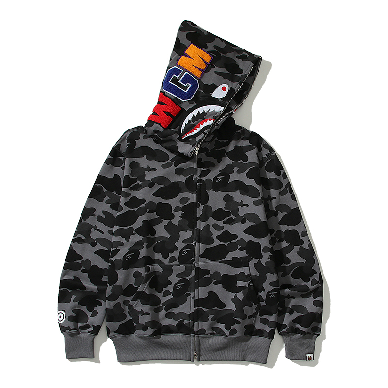 Bape Áo Khoác hoodie Vải cotton In Họa Tiết Phối Khóa Kéo Cá Tính
