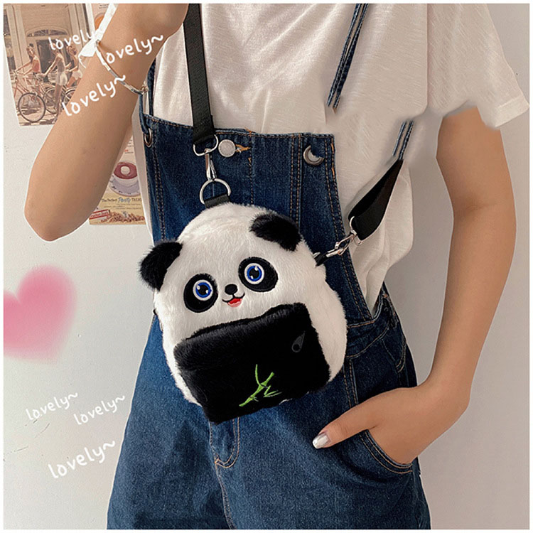 Mr.puffer Túi Đeo Vai Đựng Điện Thoại Họa Tiết Gấu Trúc Hoạt Hình Nhồi Bông Dễ Thương