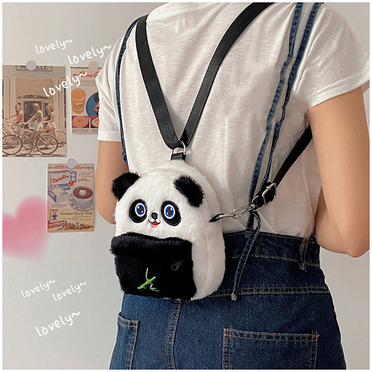 Mr.puffer Túi Đeo Vai Đựng Điện Thoại Họa Tiết Gấu Trúc Hoạt Hình Nhồi Bông Dễ Thương