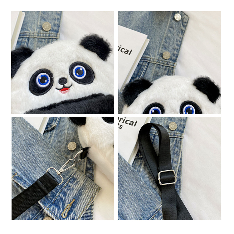 Mr.puffer Túi Đeo Vai Đựng Điện Thoại Họa Tiết Gấu Trúc Hoạt Hình Nhồi Bông Dễ Thương