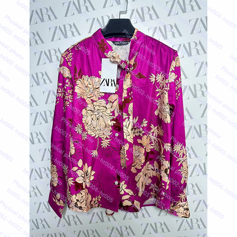 Zara Áo Sơ Mi Vải Lụa satin In Họa Tiết Thời Trang Mùa Thu Cho Nữ