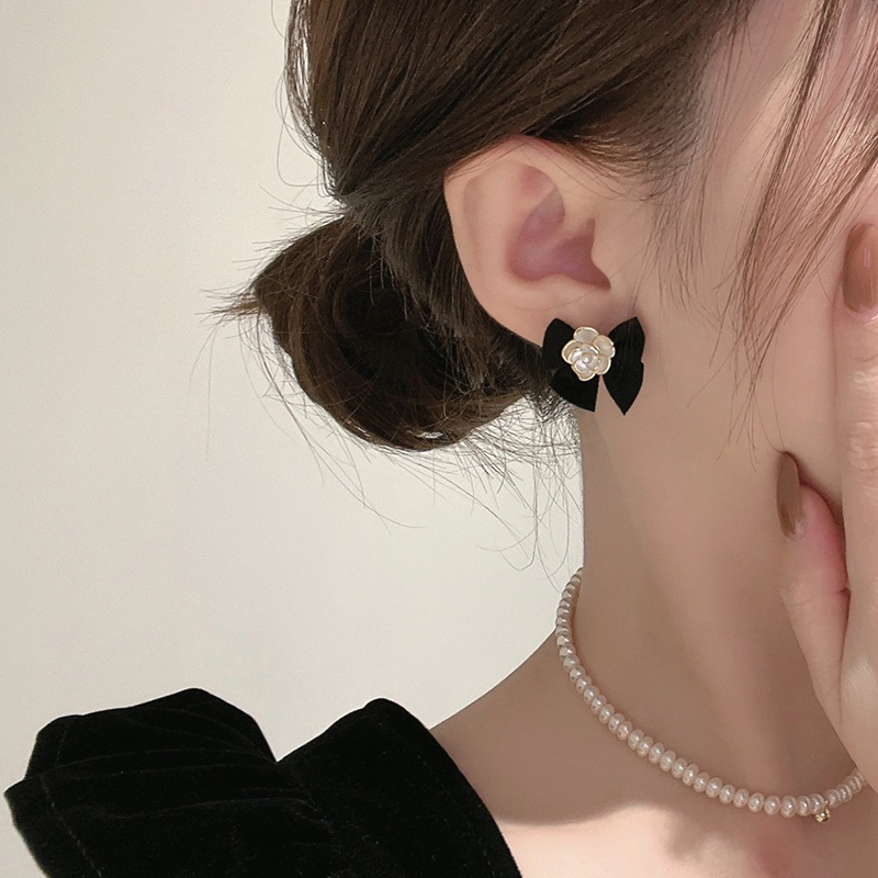 beautycoco🍊Bông Tai Mạ Bạc 925 Hình Nơ Đính Hoa Trà Xinh Xắn Thời Trang Cao Cấp Cho Nữ