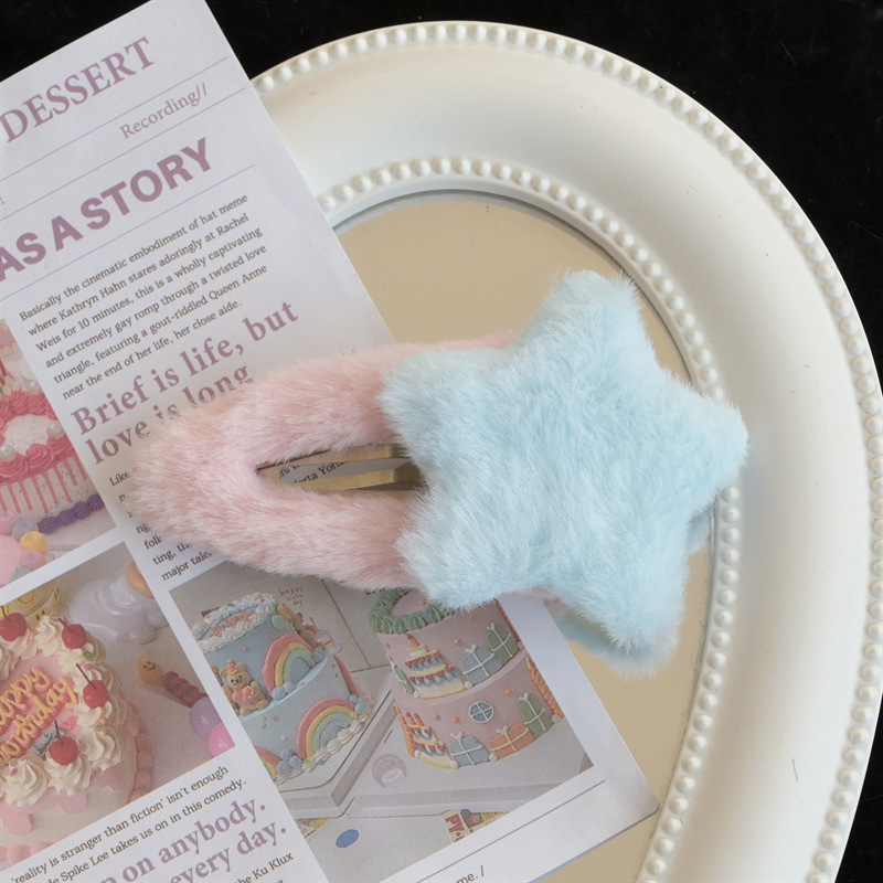 Kẹp Tóc Hình Ngôi Sao / Trái Tim Lông Xù Dễ Thương Thời Trang Thu Đông Cho Nữ