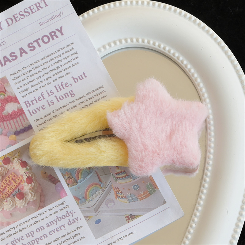 Kẹp Tóc Hình Ngôi Sao / Trái Tim Lông Xù Dễ Thương Thời Trang Thu Đông Cho Nữ