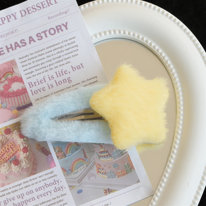 Kẹp Tóc Hình Ngôi Sao / Trái Tim Lông Xù Dễ Thương Thời Trang Thu Đông Cho Nữ