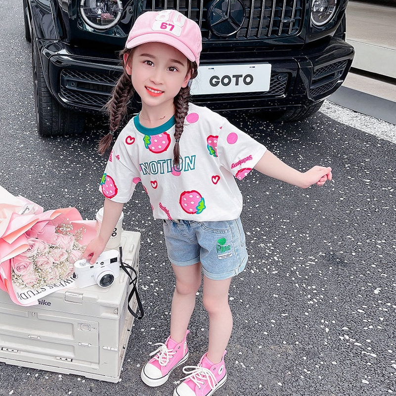 Áo Thun Tay Ngắn In Hình Quả Dâu Dễ Thương Cho Bé Gái Áo thun tay ngắn cho bé gái